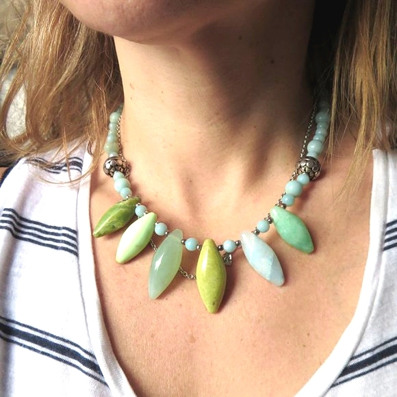 Chalcedony Turquoise Sterling Silver Spike Necklace - Picture 13 of 14